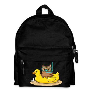 Taucherkatze auf Gummi Ente - Kinder Rucksack - Schwarz - Vorne