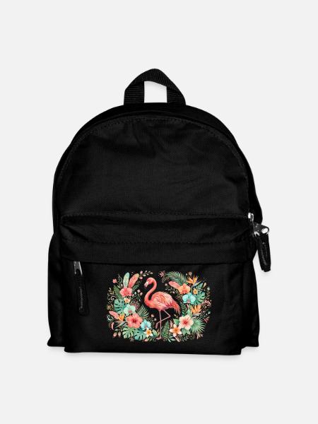 Flamingo im tropischen Blumenkranz - Kinder Rucksack - Schwarz
