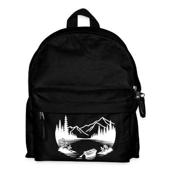 Minimalist mountain lake with rowing boat - Kids' Backpack - black - Front