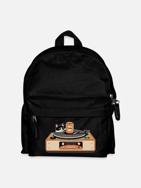 Retro cat at the turntable - Kids' Backpack - black
