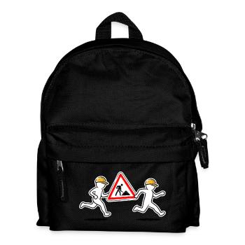 Zwei Bauarbeiter tragen ein Baustellenschild - Kinder Rucksack - Schwarz - Vorne