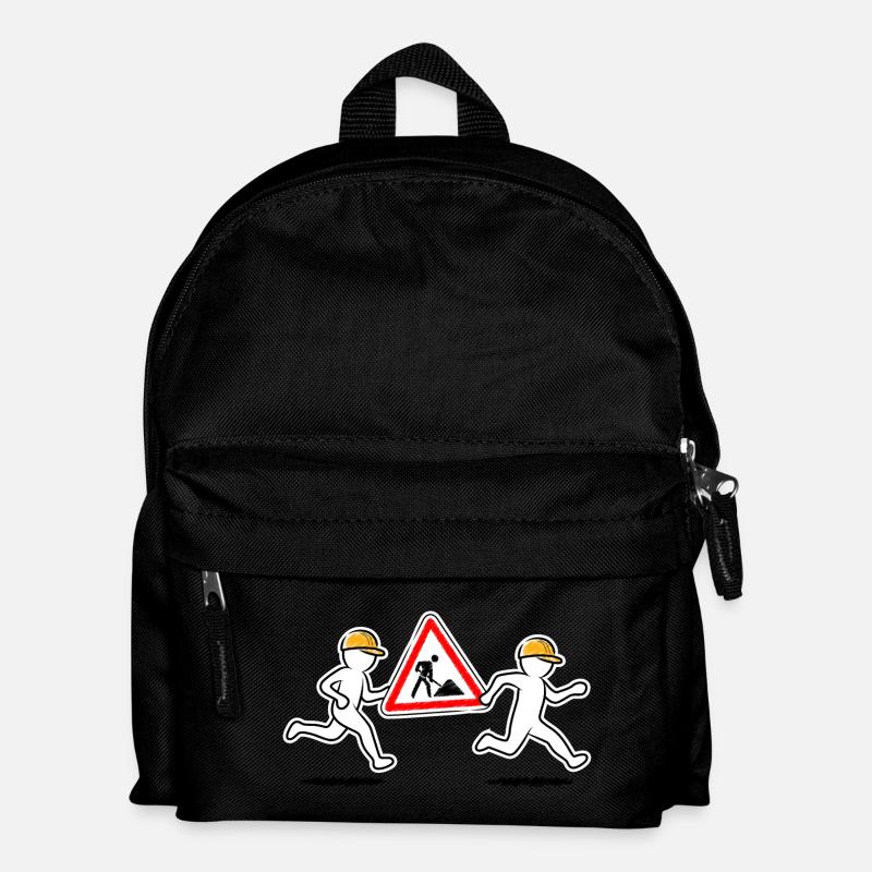 Zwei Bauarbeiter tragen ein Baustellenschild - Kinder Rucksack - Schwarz
