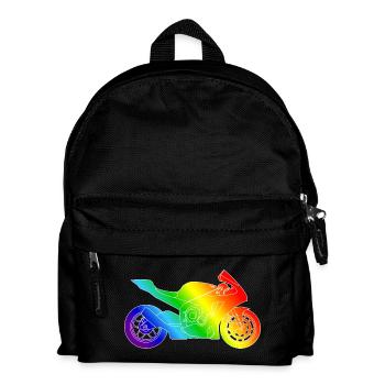 Supersport Motorrad in Regenbogenfarben - Kinder Rucksack - Schwarz - Vorne