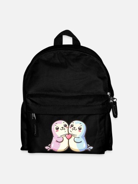 Robbe Paar Liebe Valentinstag - Kinder Rucksack - Schwarz