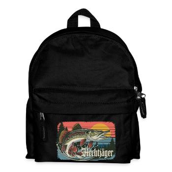 Hechtjäger Retro Angeln Vintage Raubfisch Angler - Kinder Rucksack - Schwarz - Vorne