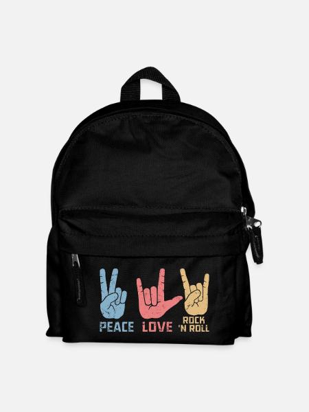 Peace Love Rock 'N Roll Music Guitar Rock Band - Kinder Rucksack - Schwarz