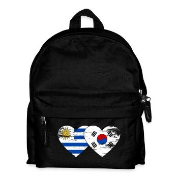 Uruguay South Korea Flag Heart Used - Kids' Backpack - black - Front