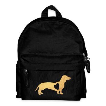 Herz Dackel Gold Hund Liebe Fan Gassi Wauwau Love - Kinder Rucksack - Schwarz - Vorne