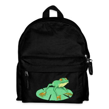 Cute green frog on a lilypad - Kids' Backpack - black - Front