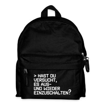 Tech Neustart Spruch: Aus- und Einschalten - Kinder Rucksack - Schwarz - Vorne