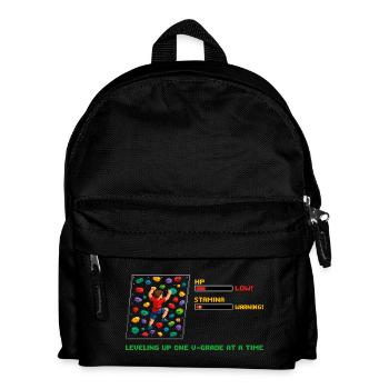 Retro Pixel Art Bouldern: Leveling Up Spruch - Kinder Rucksack - Schwarz - Vorne
