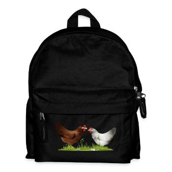 two free-running chickens on a green meadow - Kids' Backpack - black - Front