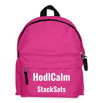 HodlCalm StackSats - Bitcoin Krypto Spruch - Kinder Rucksack - Fuchsia - Vorne