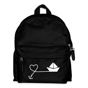 Papierboot Skizze – Segelboot mit Anker und Schnur - Kinder Rucksack - Schwarz - Vorne