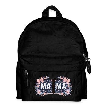 MAMA Blumenquadrate und rosa Schleifen | Koketter Stil - Kinder Rucksack - Schwarz - Vorne