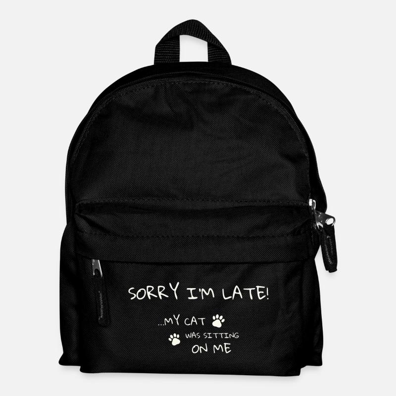 Cat Humor Tee - Sorry I’m Late - Kids' Backpack - black