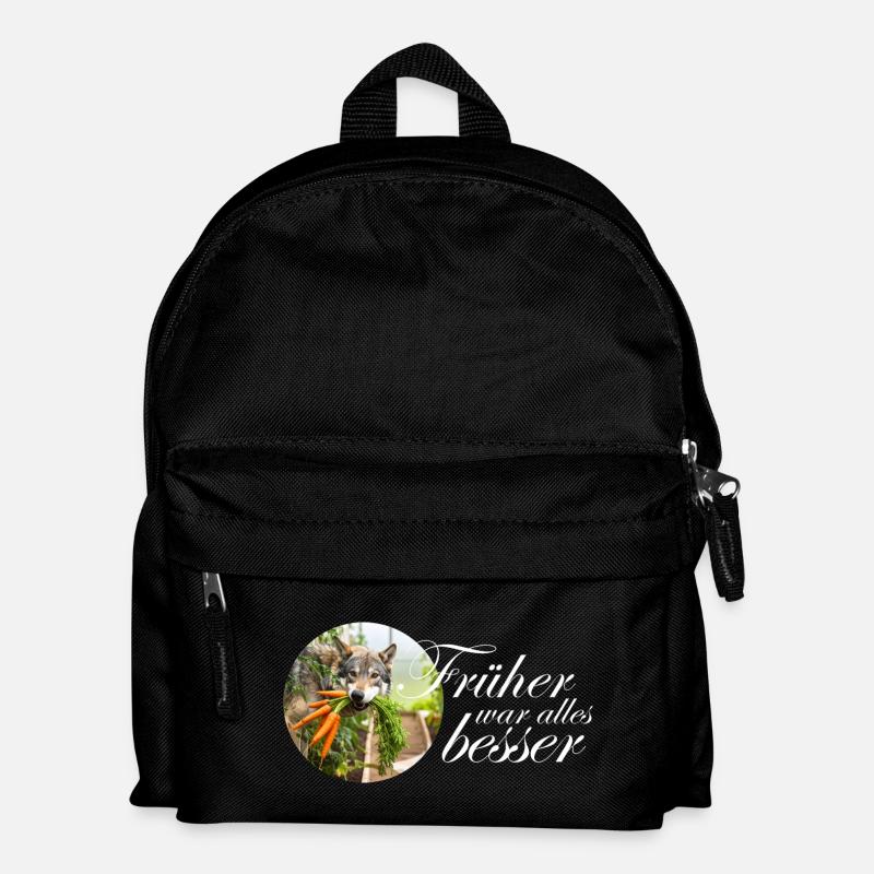 Hund Wolf mit Karotten Spruch Design witzig Nieder - Kinder Rucksack - Schwarz