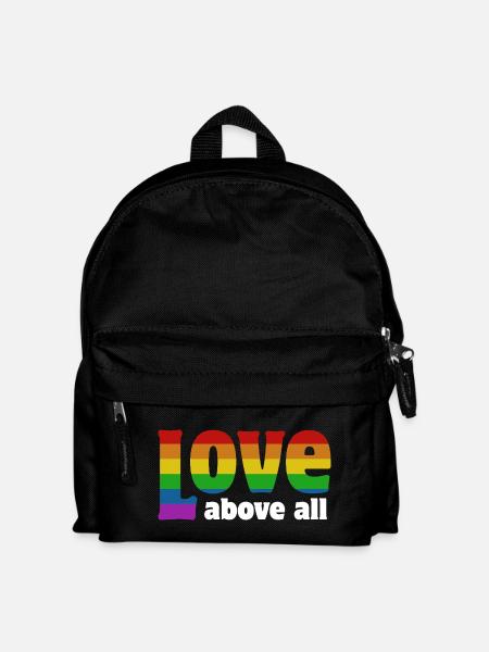 Love Above All | Regenbogen Pride Design - Kinder Rucksack - Schwarz