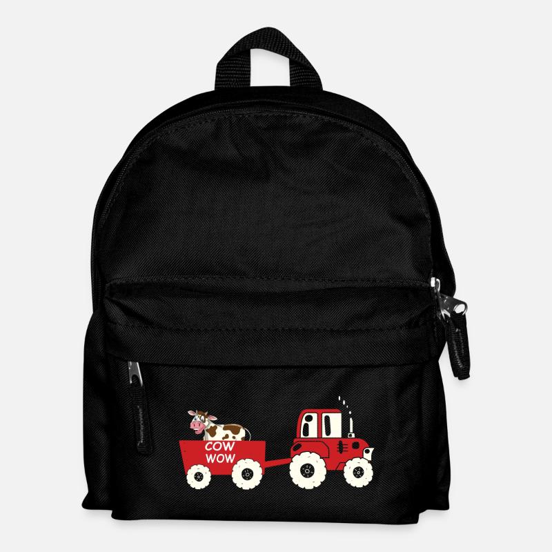 Lustiger Kuh-Traktor Cartoon Design - Kinder Rucksack - Schwarz