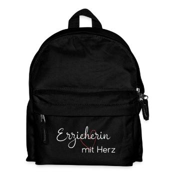Rolltop Rucksack / Erzieherin mit Herz Rucksack - Kinder Rucksack - Schwarz - Vorne