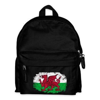 Wales Flag - Vintage Look - Kinder Rucksack - Schwarz - Vorne