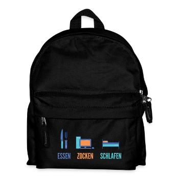 Essen Zocken Schlafen Gamer Spruch - Kinder Rucksack - Schwarz - Vorne