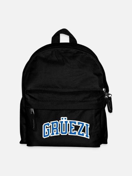 Grüezi in blue with white border, Switzerland hello - Kids' Backpack - black