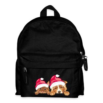 Guckende rote Katze und Hund mit Weihnachtsmannmützen - Kinder Rucksack - Schwarz - Vorne
