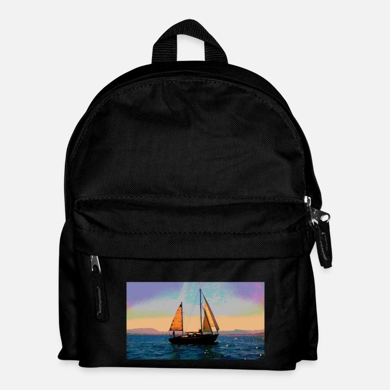 Boat on the water discovers another planet - Kids' Backpack - black