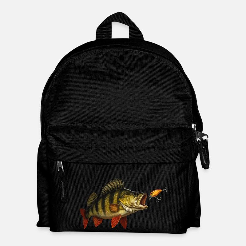 Perch at the Bite – Predatory Fish & Wobbler Design - Kids' Backpack - black