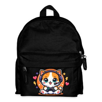 Gaming Katze – Lustiger Zocken Spruch - Kinder Rucksack - Schwarz - Vorne