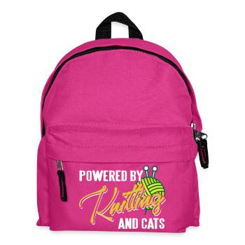 Powered by Knitting and Cats Humor Life - Kids' Backpack - fuchsia - Front