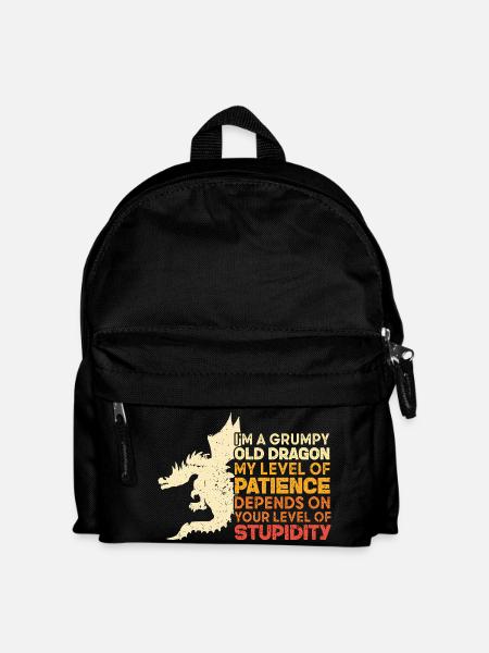 Grumpy Old Dragon Funny Patience Stupidity Graphic - Kinder Rucksack - Schwarz