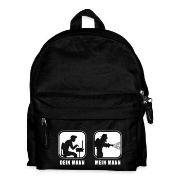 Dein Mann (Büro), Mein Mann (Feuerwehr) - Kinder Rucksack - Schwarz - Vorne