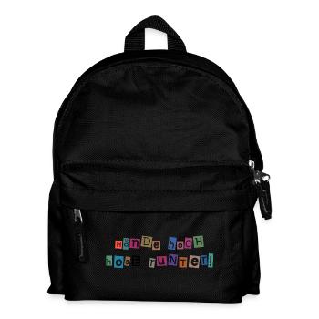 Hände hoch – Hosen runter! Freches Collagen-Design - Kinder Rucksack - Schwarz - Vorne
