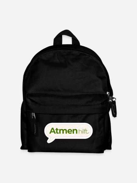 Atmen hilft – Achtsamkeitsspruch in Moosgrün - Kinder Rucksack - Schwarz