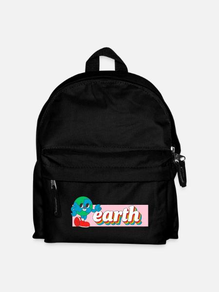 Earth Joy Retro Cartoon Tee Print - Kids' Backpack - black