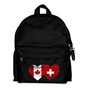 Canada Switzerland Flag Heart Used - Kids' Backpack - black - Front