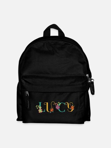 LUCY Namenskunst mit Blumen bestickt - Kinder Rucksack - Schwarz