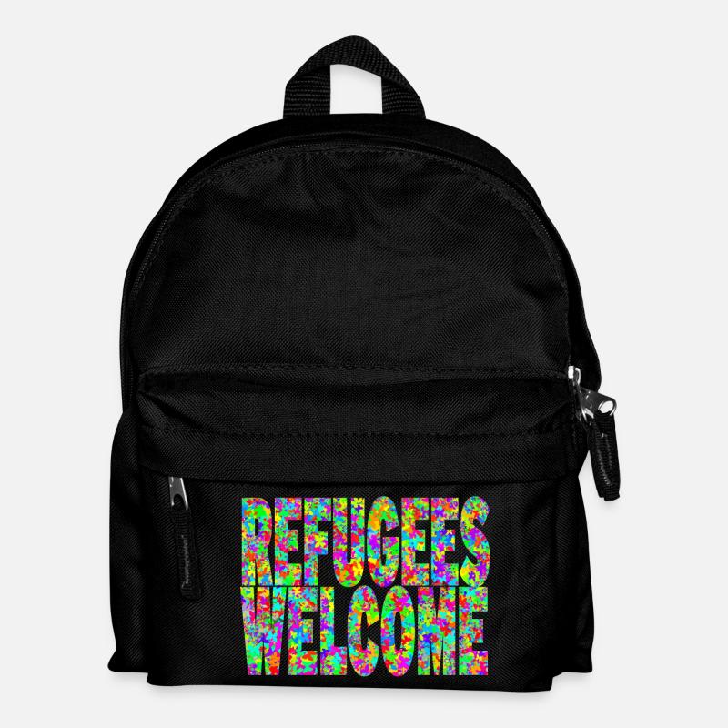 refugees welcome und viele bunte schmetterlinge - Kinder Rucksack - Schwarz