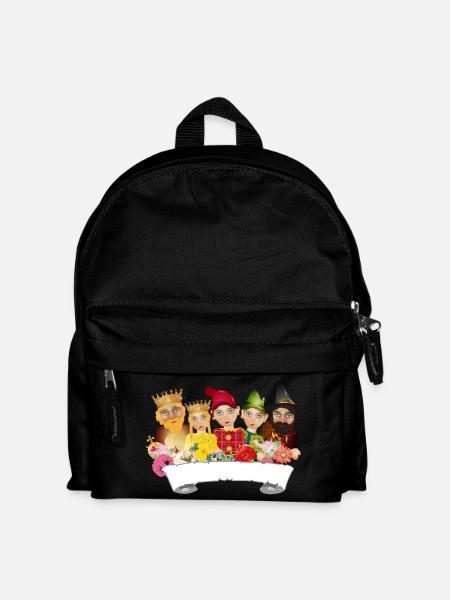 Fünf Figuren aus dem Ensemble des Kasperltheaters - Kinder Rucksack - Schwarz
