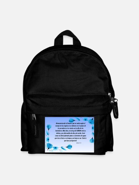Soothing Bible Verse with Blue Flowers - Kids' Backpack - black