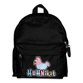 HUHNikat Hühner Fans -  Hahn - Gockel - Bio - Kinder Rucksack - Schwarz - Vorne