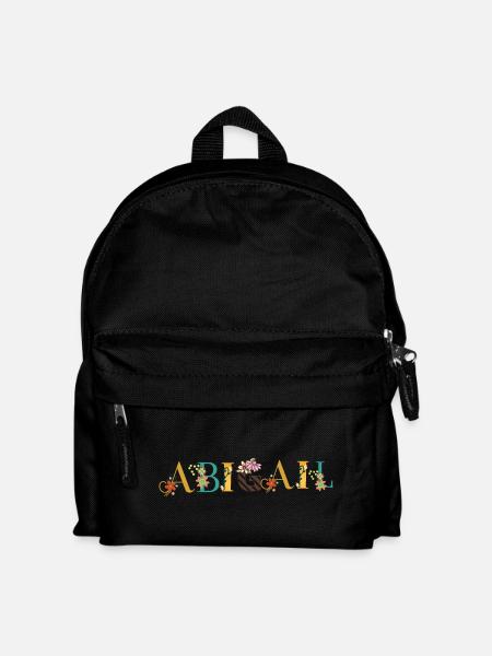 ABIGAIL Namenskunst mit Blumen gestickt - Kinder Rucksack - Schwarz