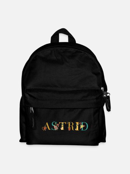 ASTRID Namenskunst mit gestickten Blumen - Kinder Rucksack - Schwarz