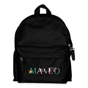 MATEO Namenskunst mit gestickten Blumen - Kinder Rucksack - Schwarz - Vorne