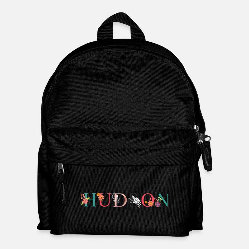 HUDSON Name Art With Flowers Embroidered - Kids' Backpack - black