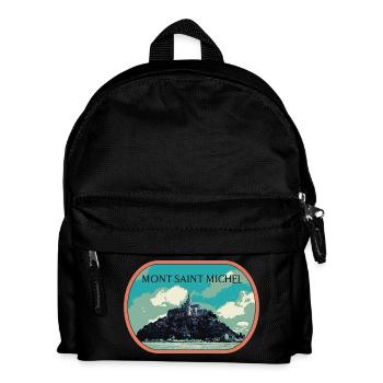 Illustration in blue and green of Mont Saint Michel - Kids' Backpack - black - Front