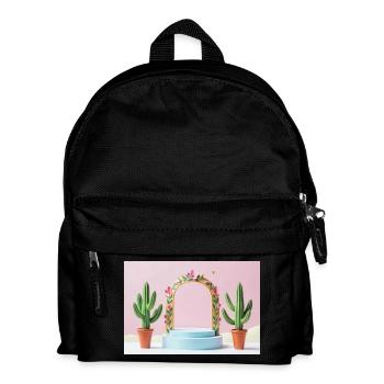 Pastellbogen-Blumenrahmen und Kakteen - Kinder Rucksack - Schwarz - Vorne