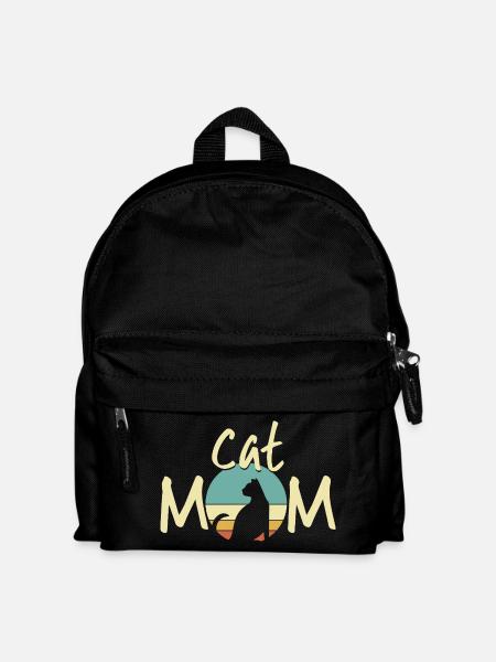 Cat Mom Sunset Illustration - Kitten Lover Gift - Kids' Backpack - black